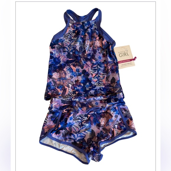 NWT Athleta Girl Tankini Purple Mixed Colors Super Cute ! Size  7/8  see info - Picture 1 of 8